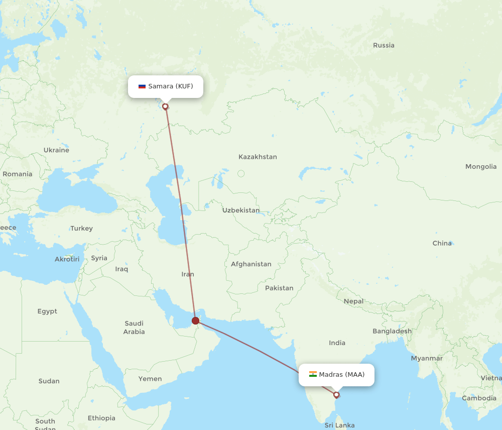 Chennai - Samara route map and flight paths
