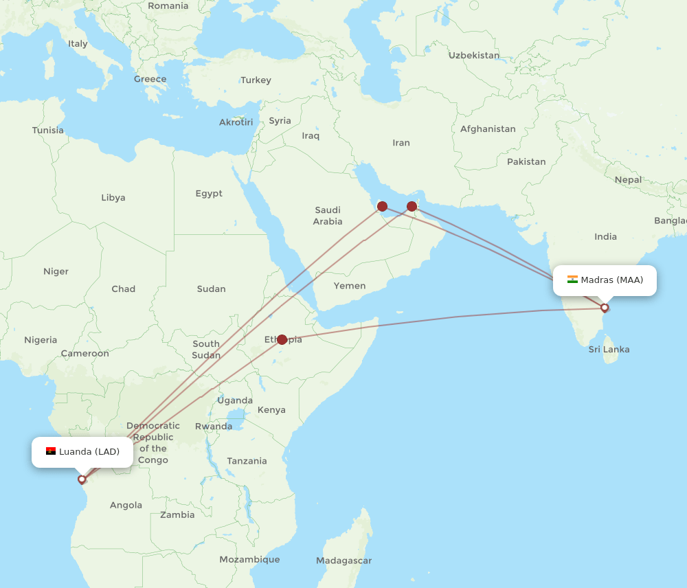 MAA-LAD flight routes