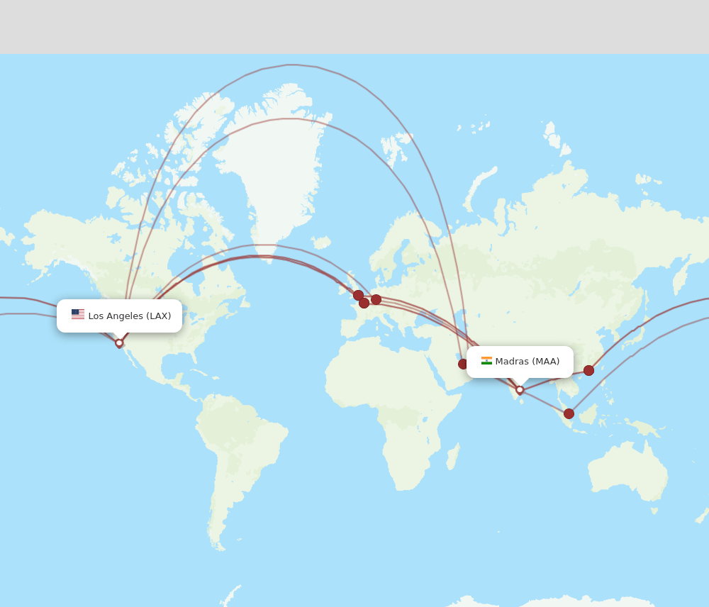 MAA to LAX flights and routes map