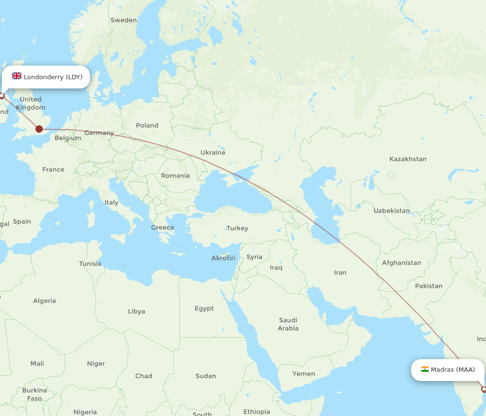 MAA to LDY flights and routes map