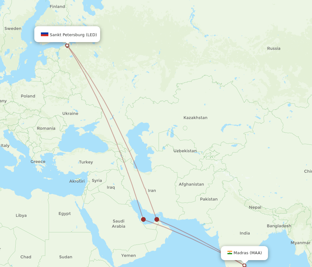 MAA to LED flights and routes map