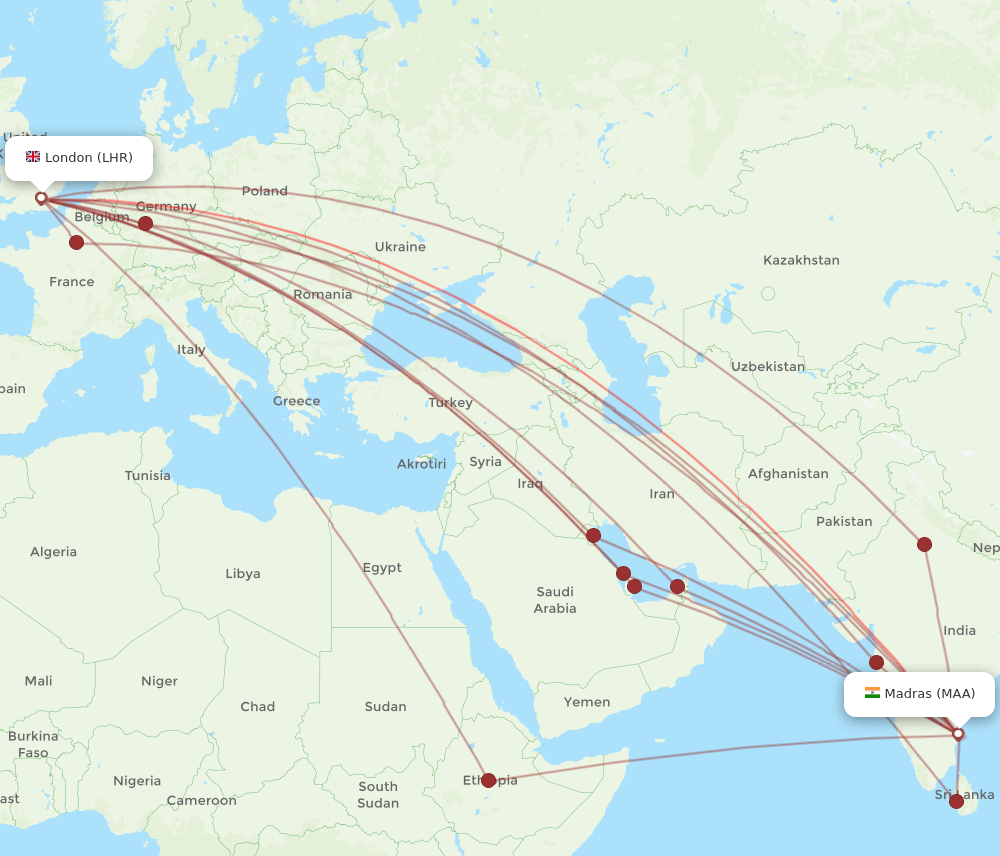 MAA-LHR flight routes