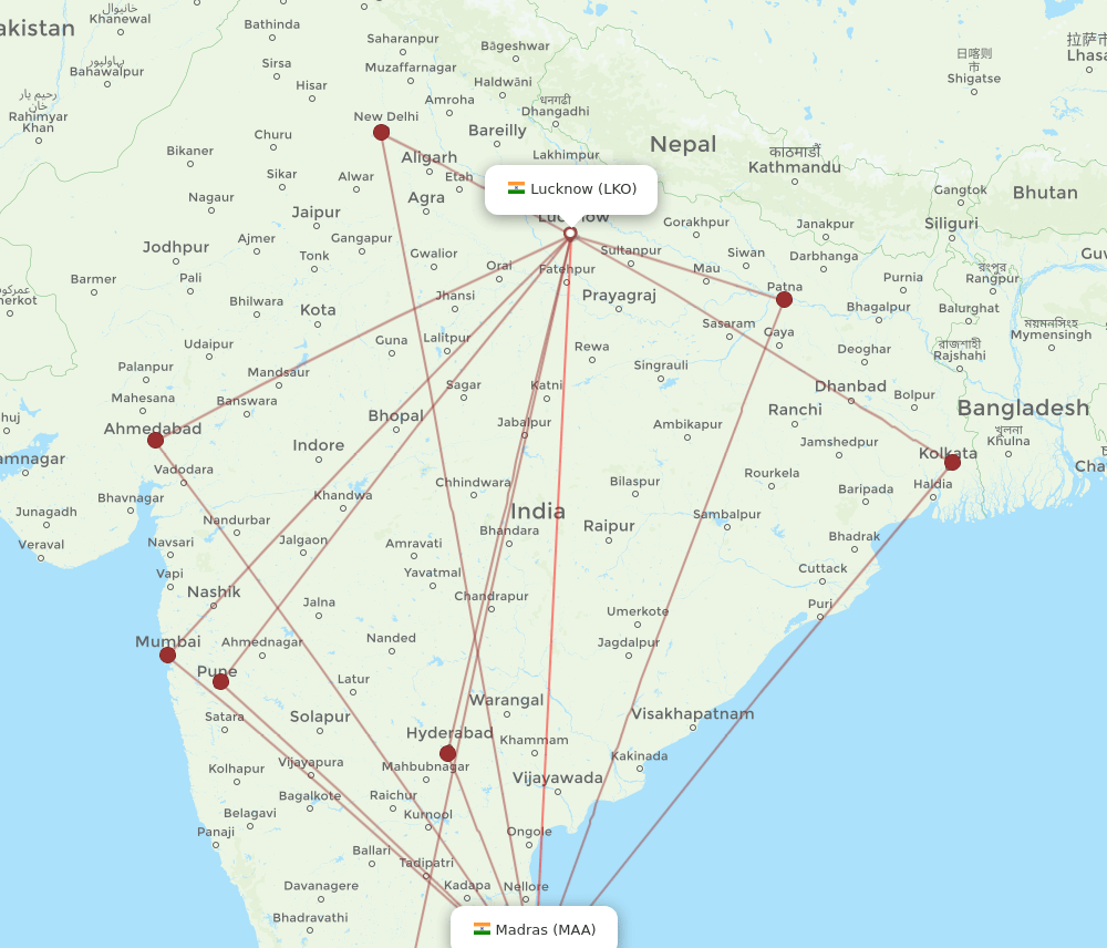 MAA to LKO flights and routes map