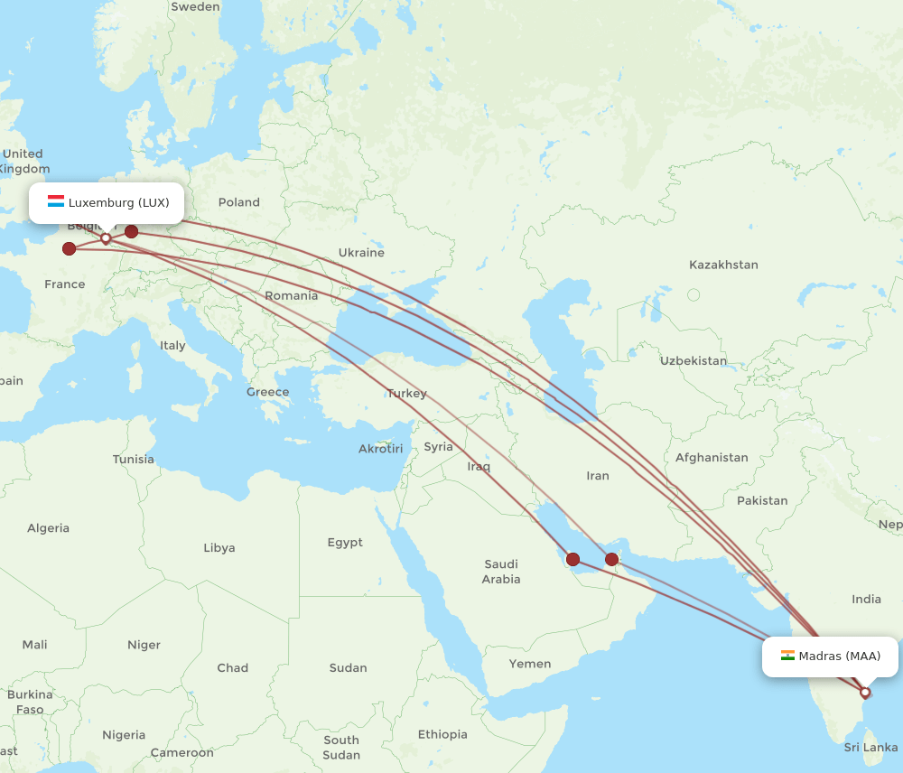 MAA-LUX flight routes
