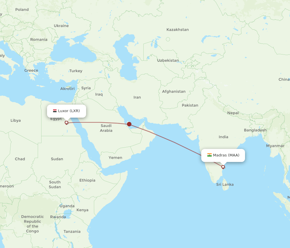 Chennai - Luxor route map and flight paths