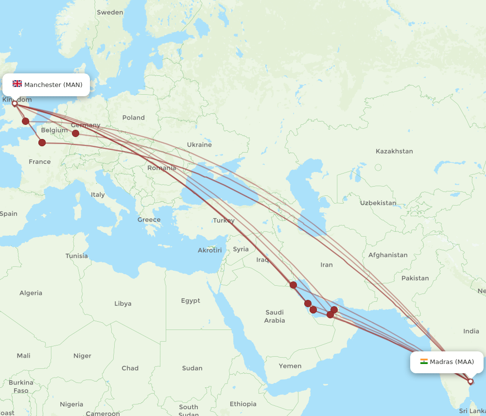 MAA to MAN flights and routes map
