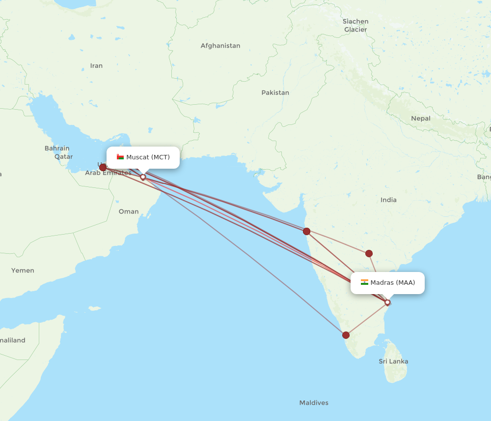 MAA to MCT flights and routes map
