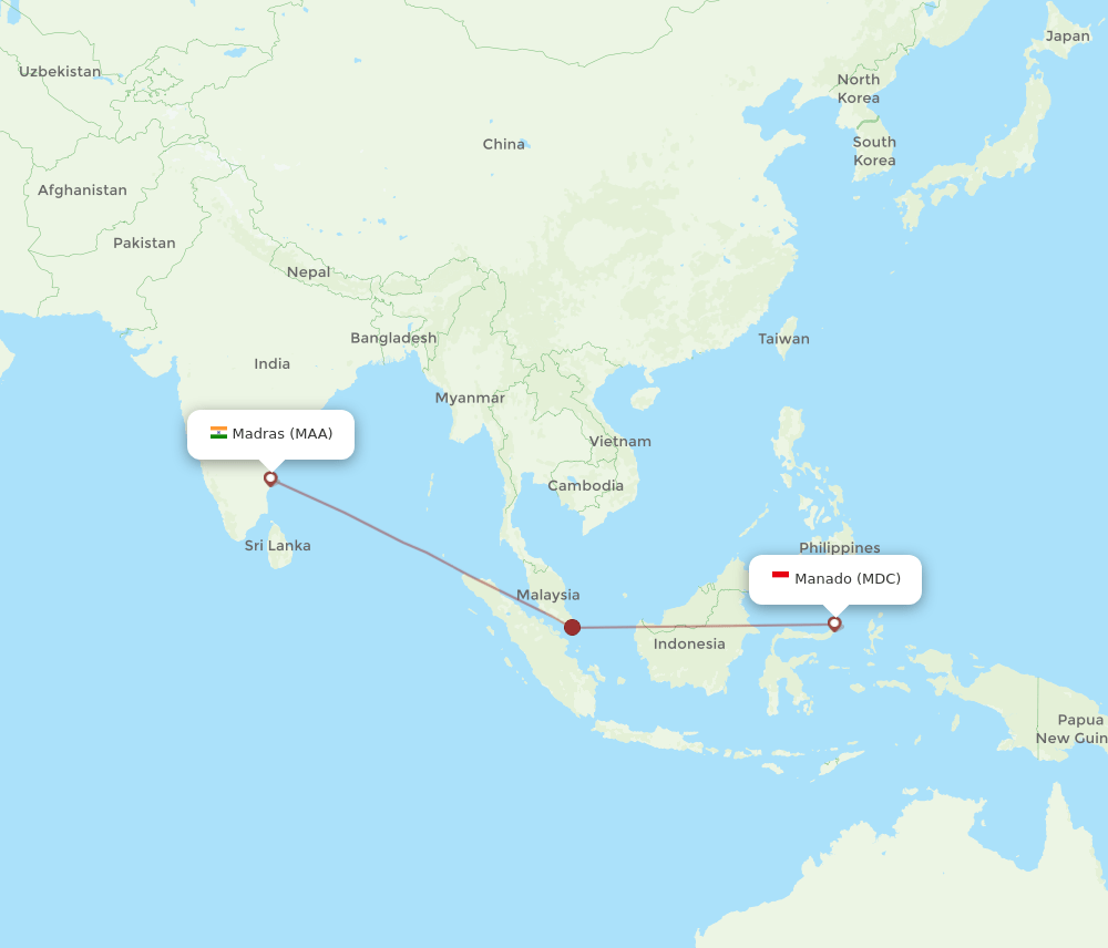 MAA to MDC flights and routes map