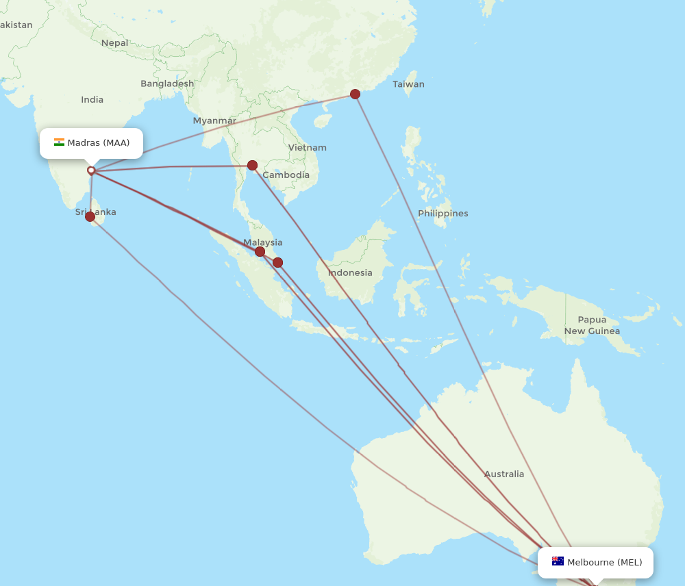 MAA to MEL flights and routes map