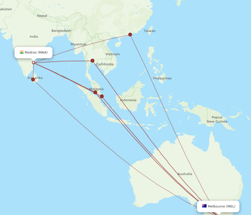MAA-MEL flight routes