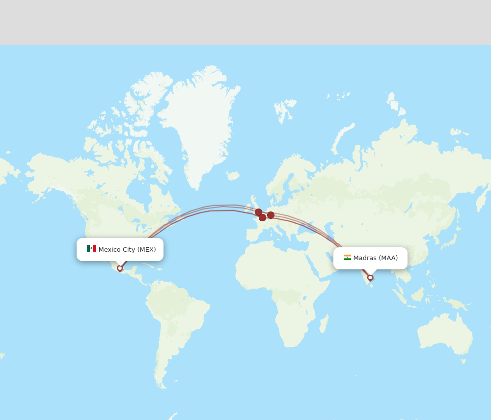 MAA-MEX flight routes