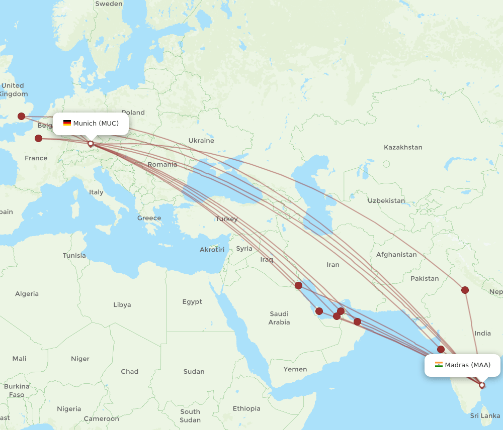 MAA-MUC flight routes