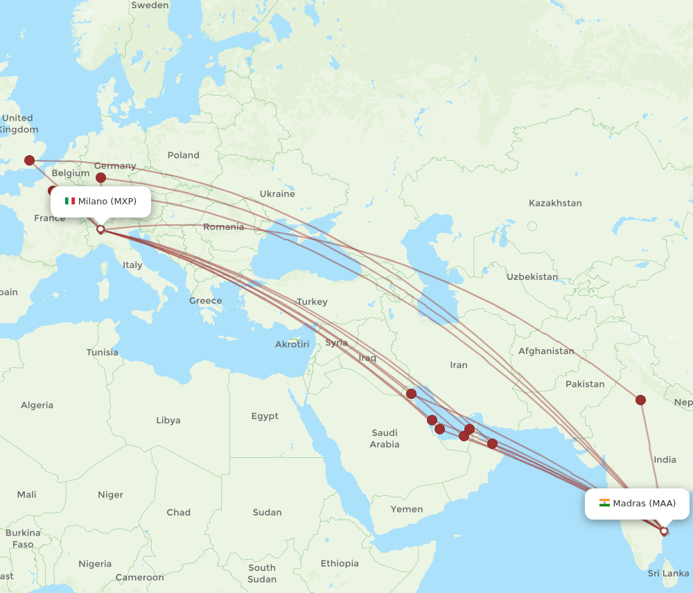 MAA-MXP flight routes
