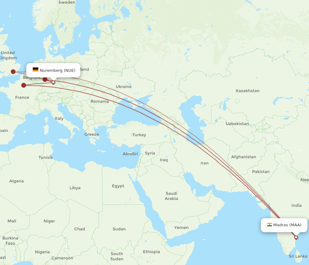 MAA-NUE flight routes