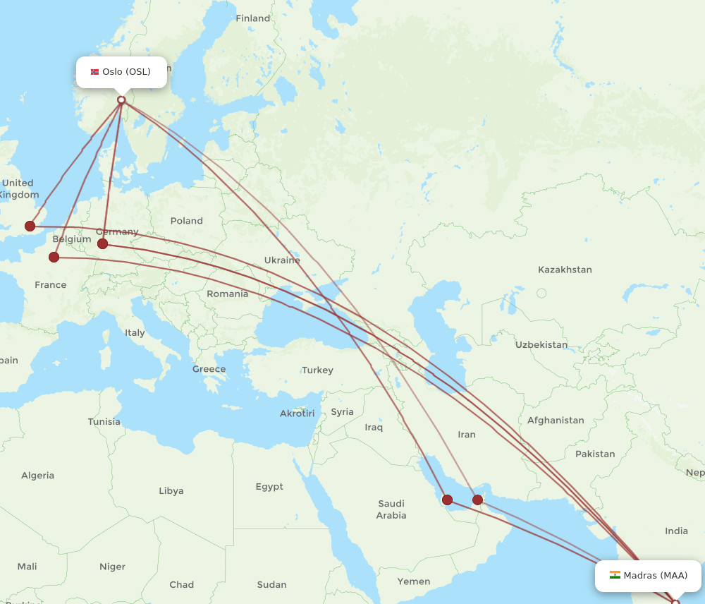 MAA-OSL flight routes