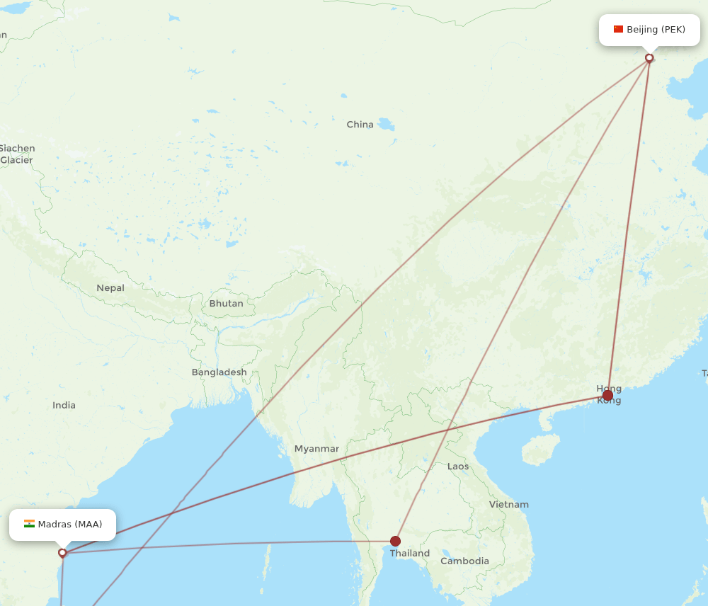MAA-PEK flight routes