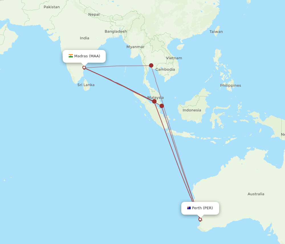 MAA-PER flight routes