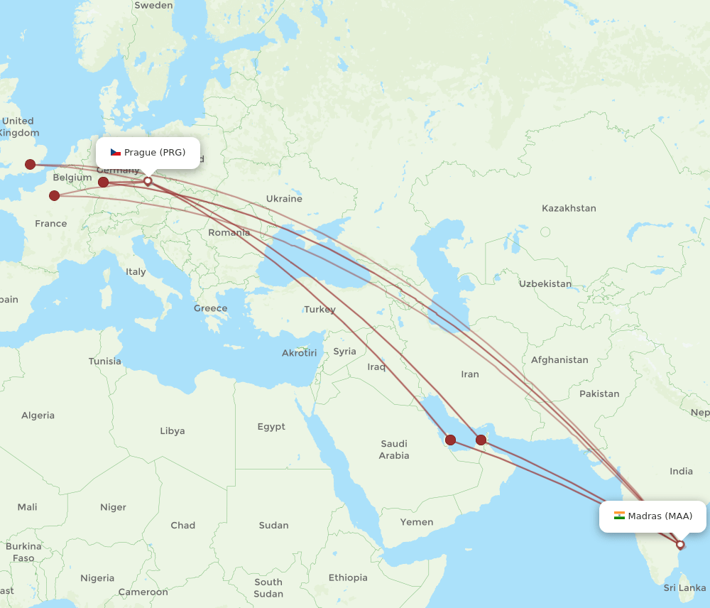 MAA-PRG flight routes