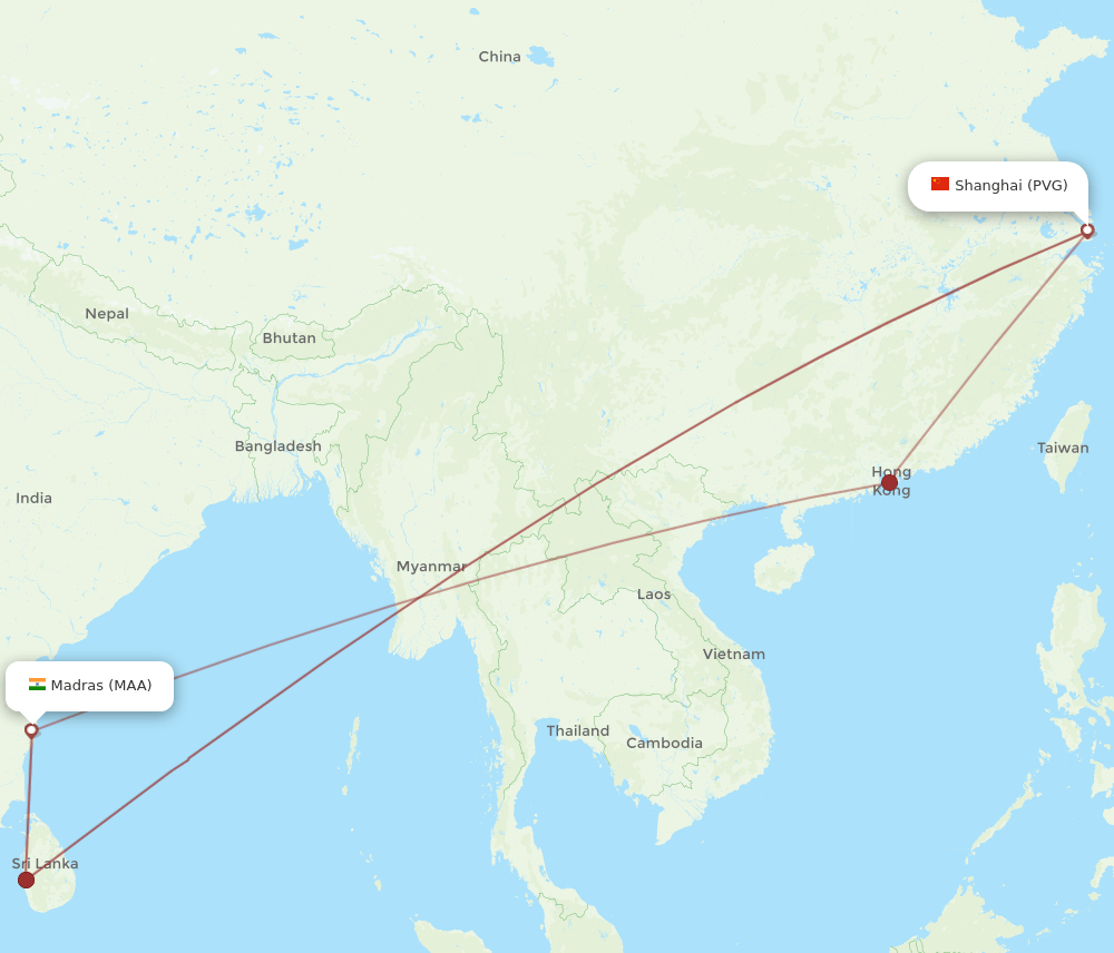 MAA-PVG flight routes