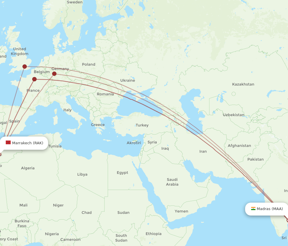 MAA-RAK flight routes