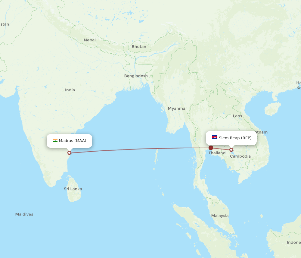 MAA to REP flights and routes map