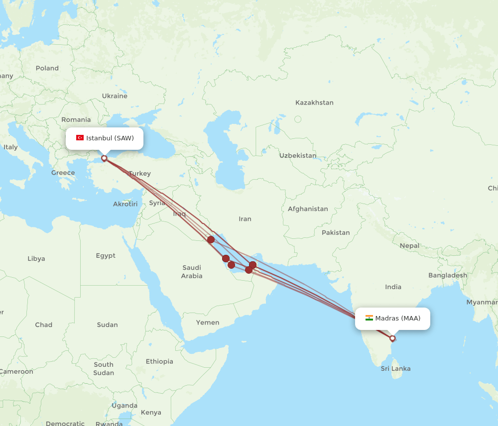 MAA-SAW flight routes