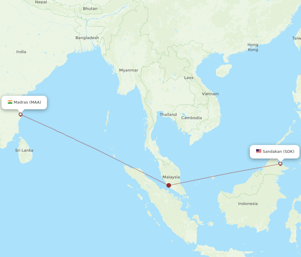 MAA to SDK flights and routes map