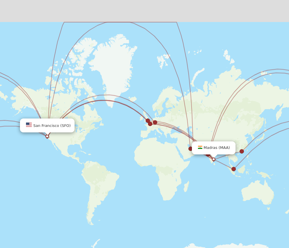 MAA to SFO flights and routes map
