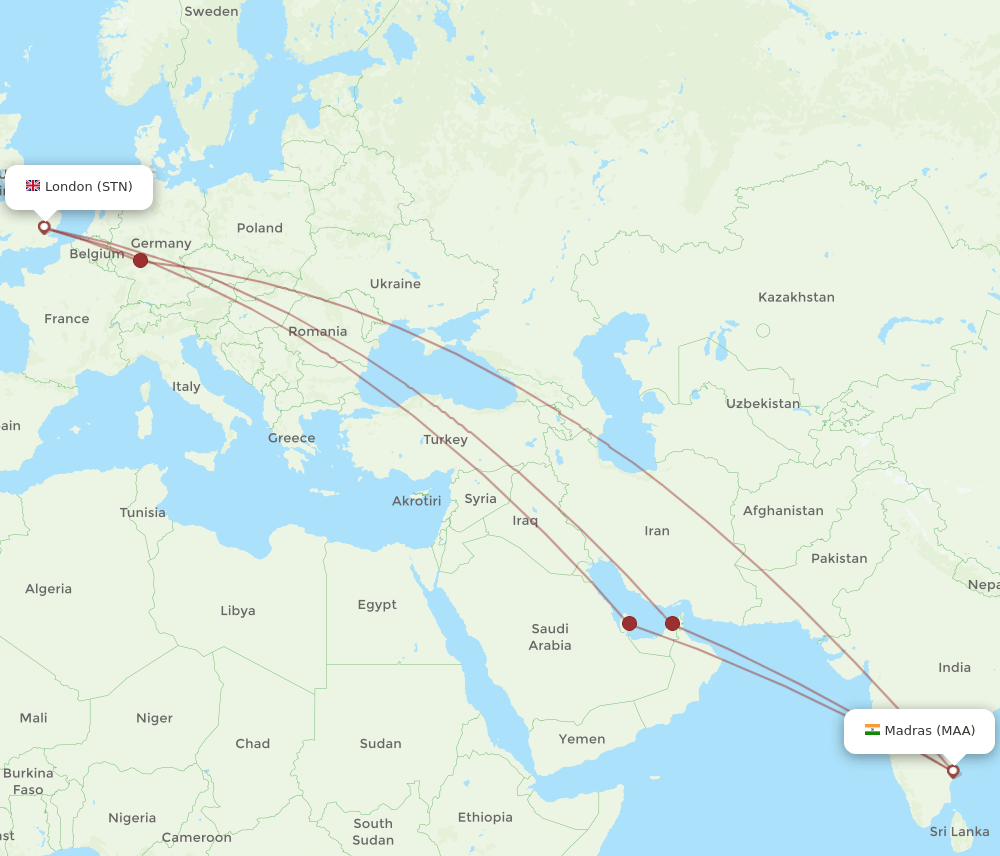 MAA-STN flight routes