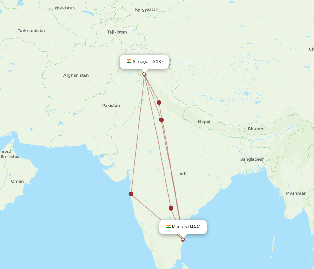 MAA to SXR flights and routes map