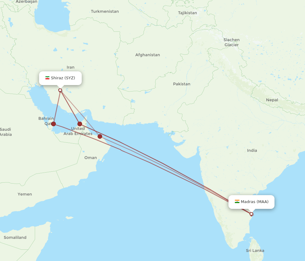 MAA to SYZ flights and routes map