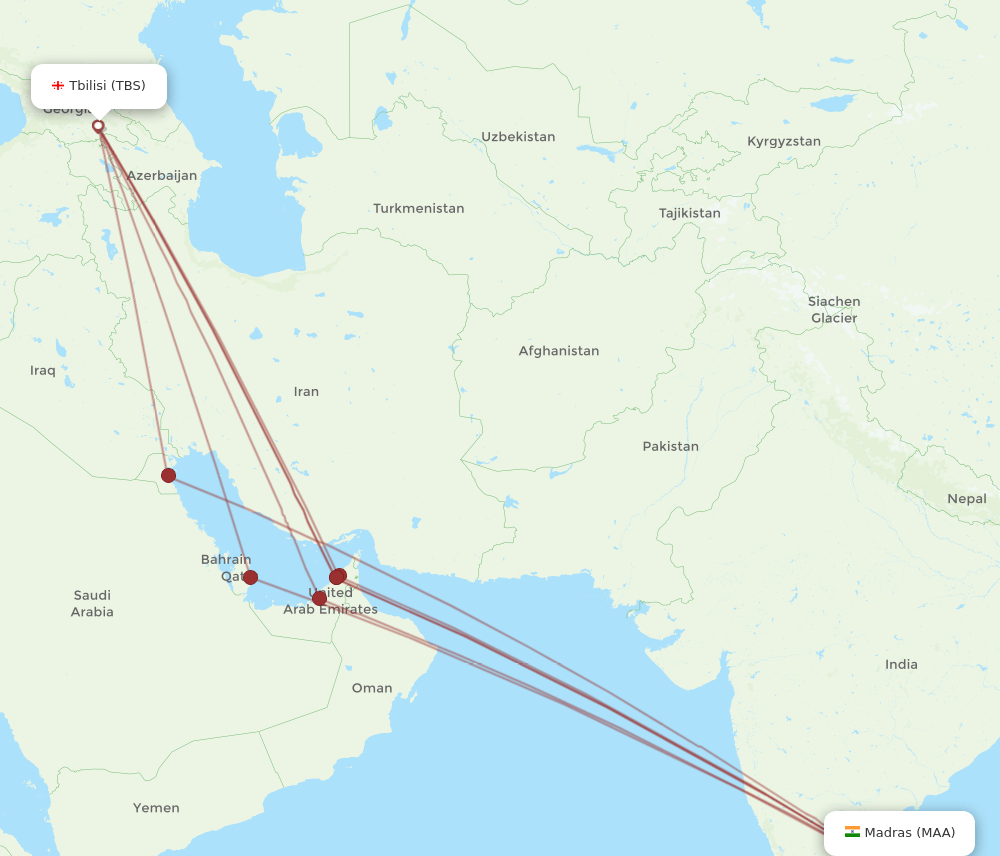 MAA-TBS flight routes