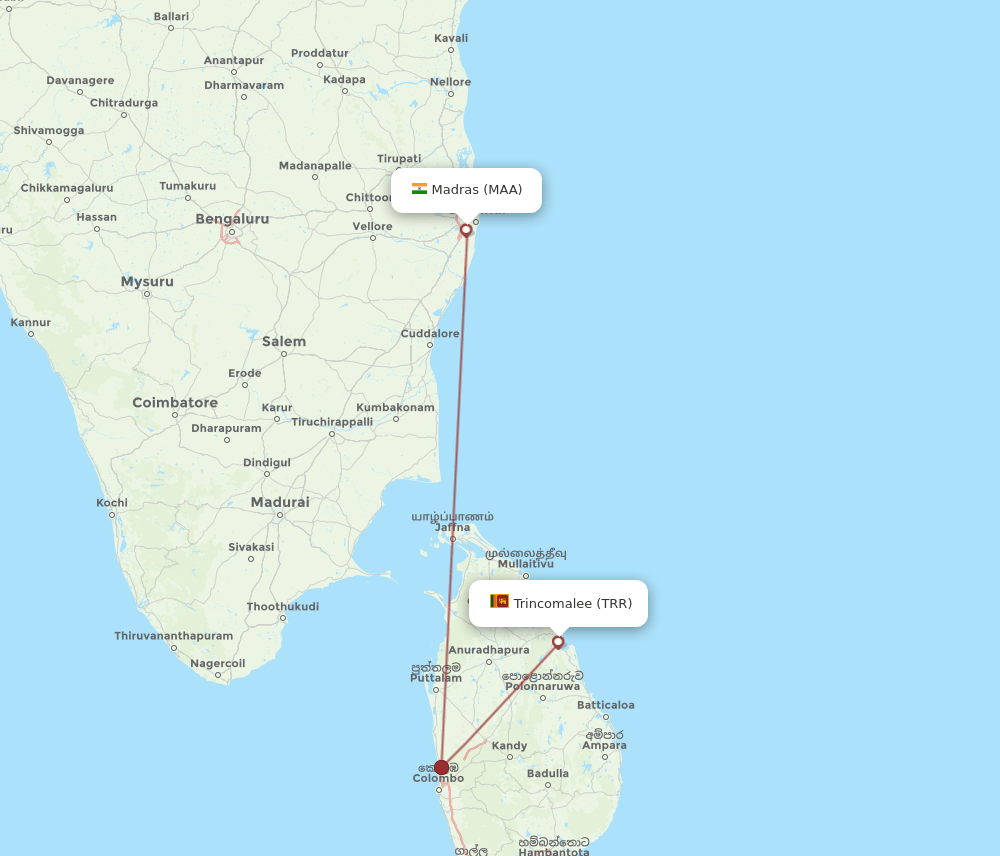 MAA to TRR flights and routes map