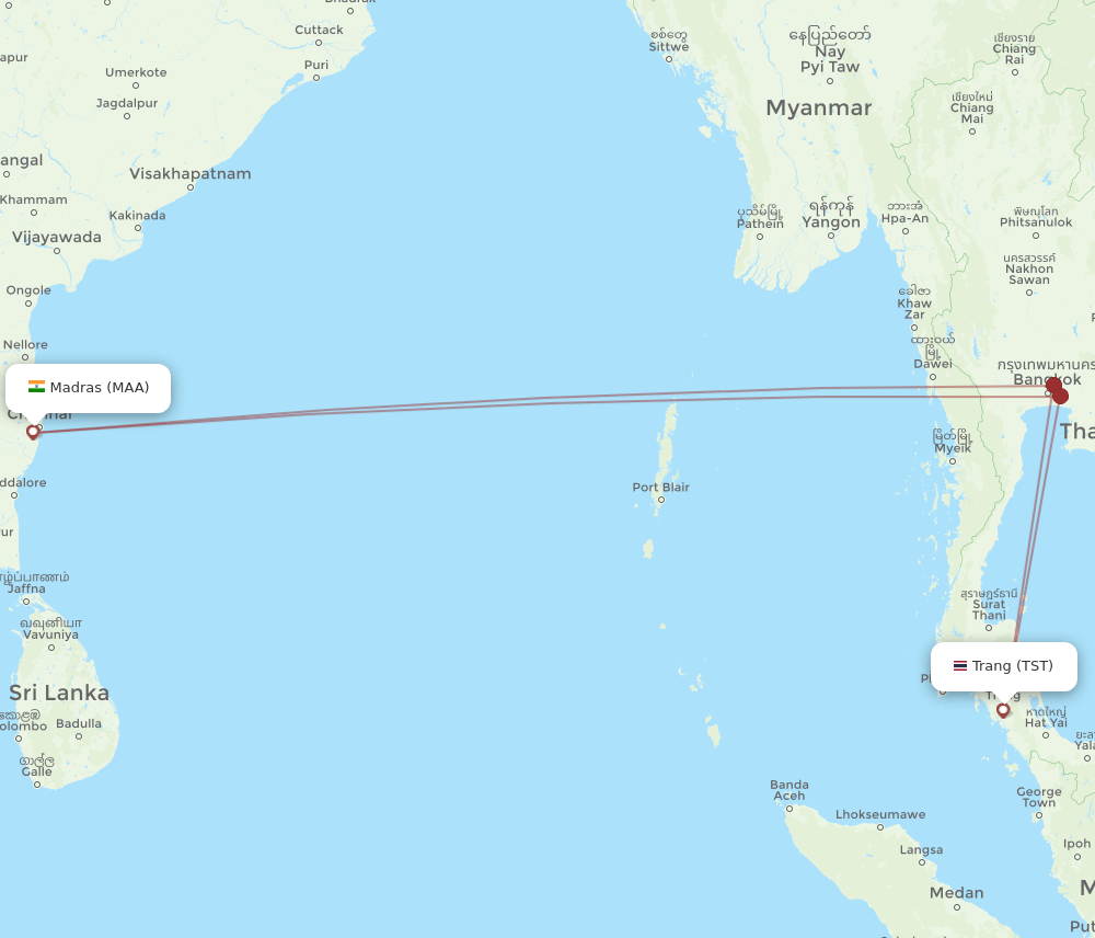 MAA to TST flights and routes map