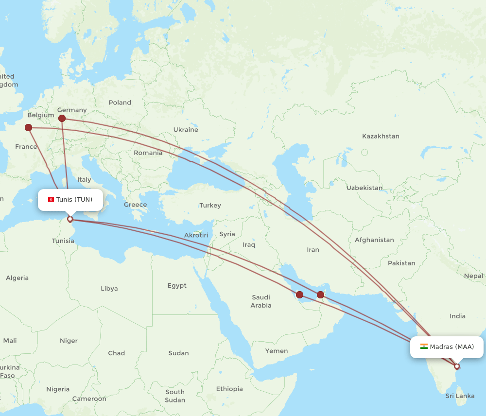 MAA-TUN flight routes