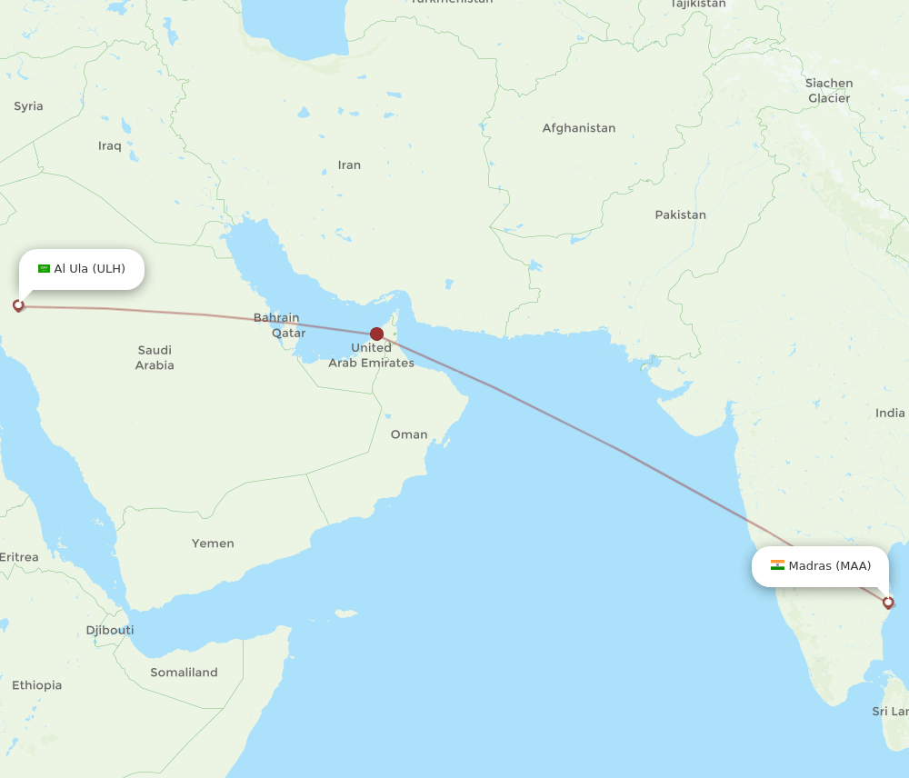 MAA to ULH flights and routes map