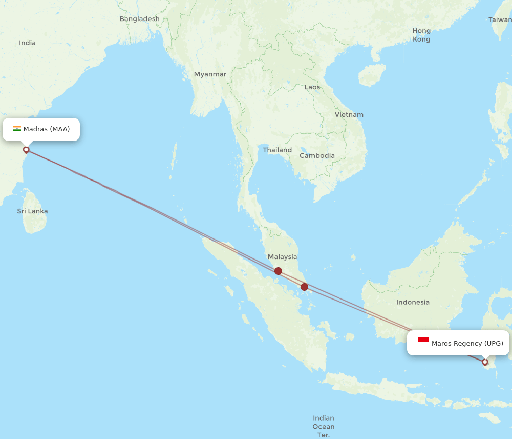 MAA to UPG flights and routes map