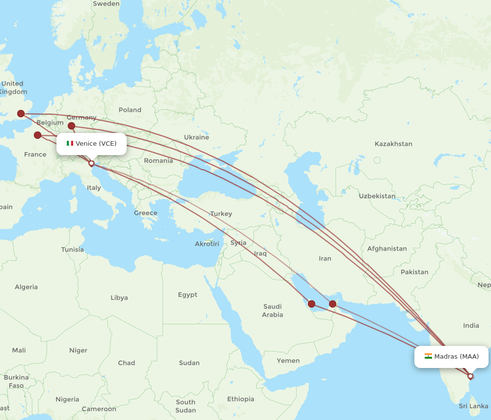 MAA-VCE flight routes