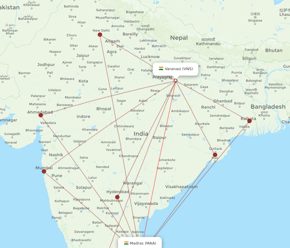 MAA-VNS flight routes