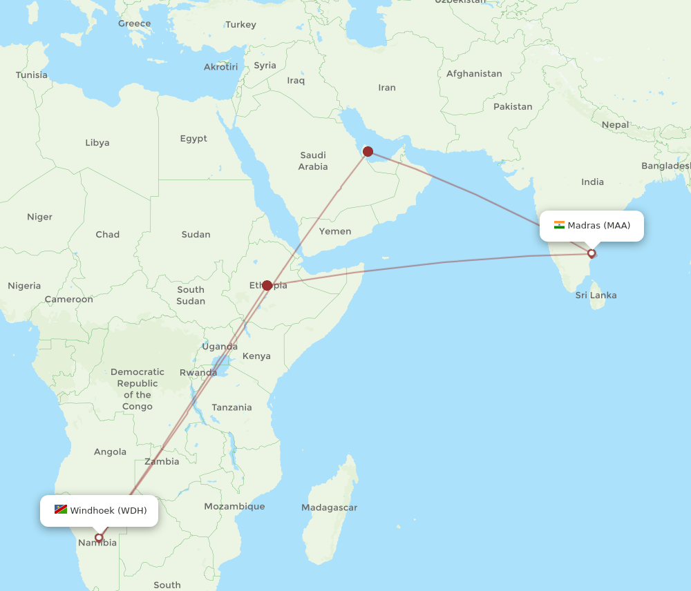 MAA-WDH flight routes