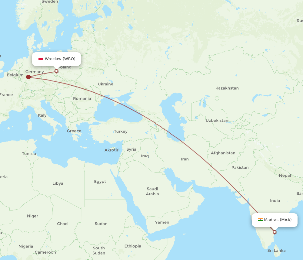 MAA-WRO flight routes