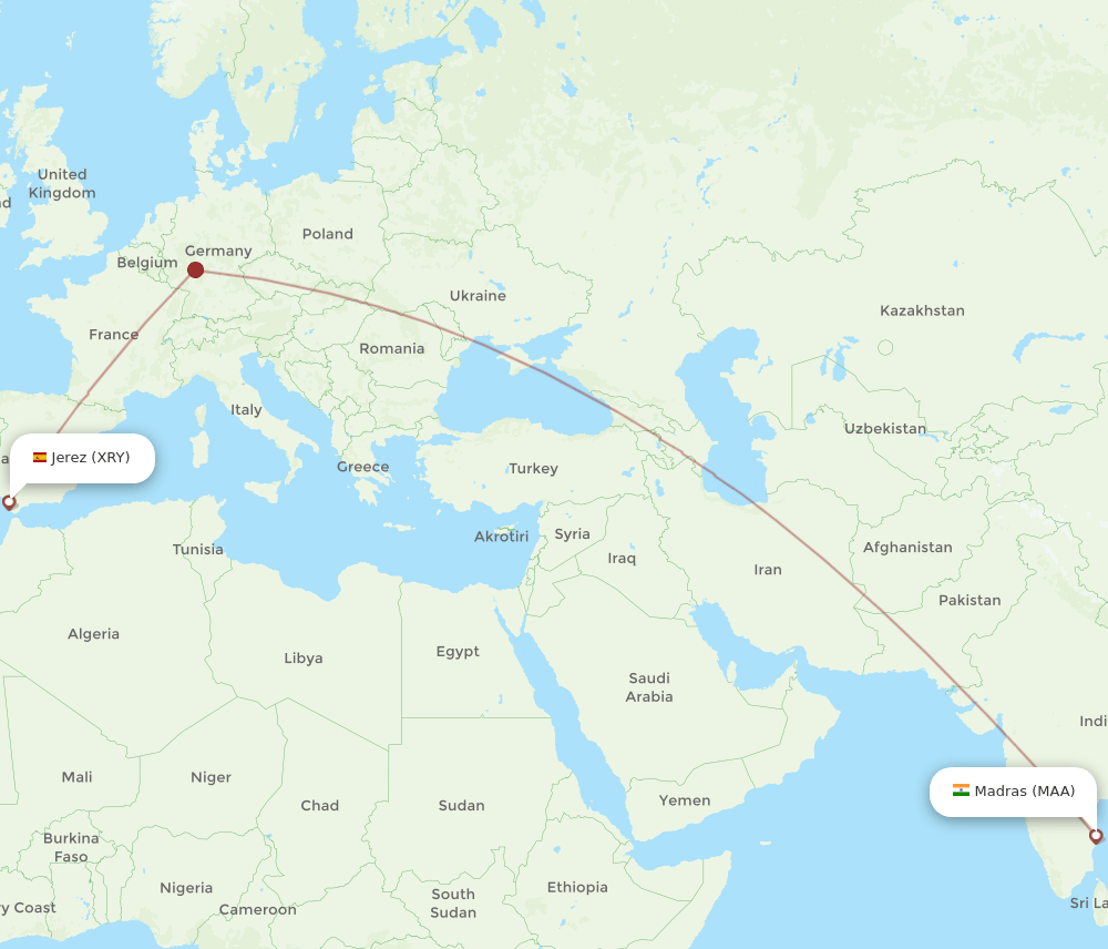 MAA-XRY flight routes