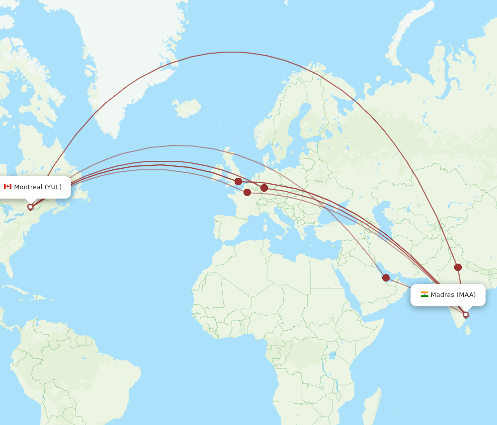 MAA-YUL flight routes