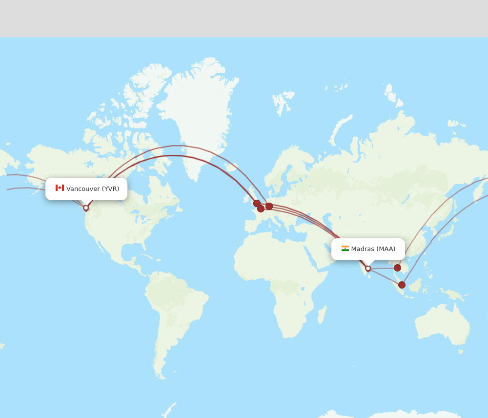 MAA-YVR flight routes