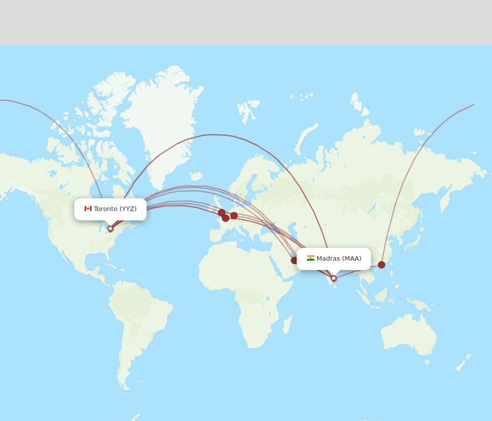 MAA to YYZ flights and routes map