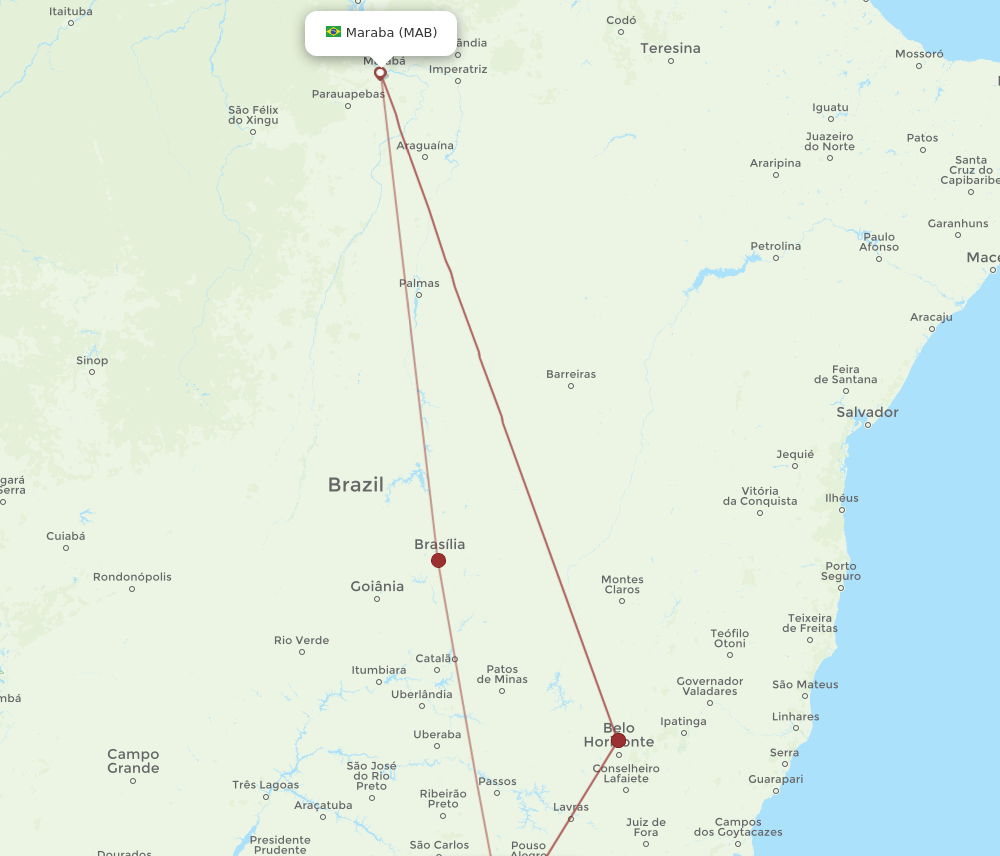 MAB to GRU flights and routes map
