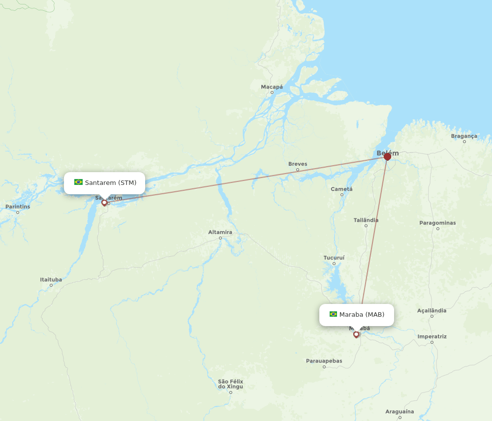 Santarem - Maraba route map and flight paths