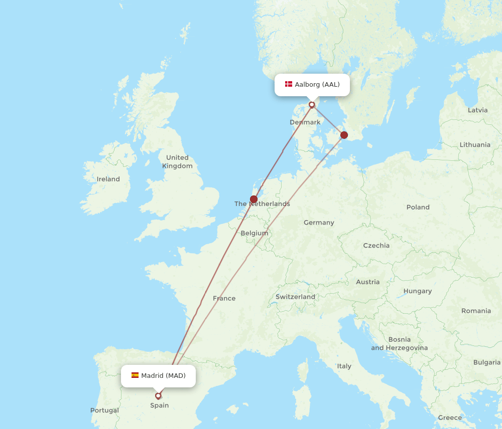 MAD to AAL flights and routes map