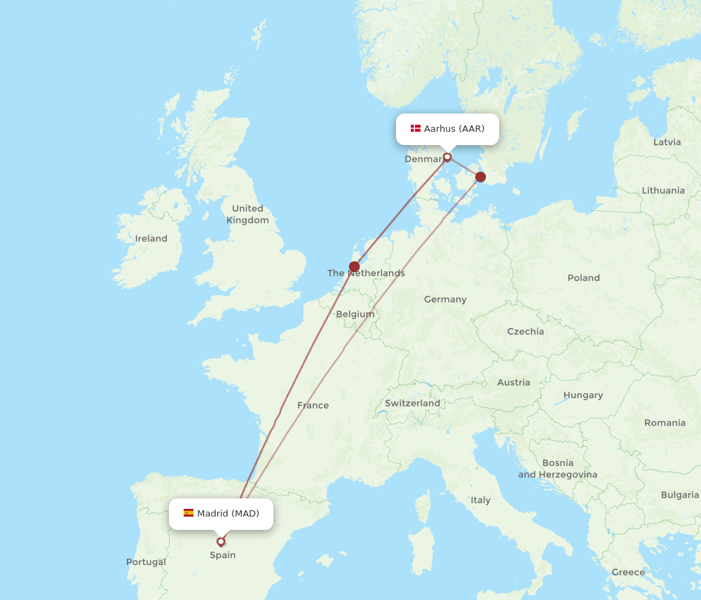 MAD to AAR flights and routes map