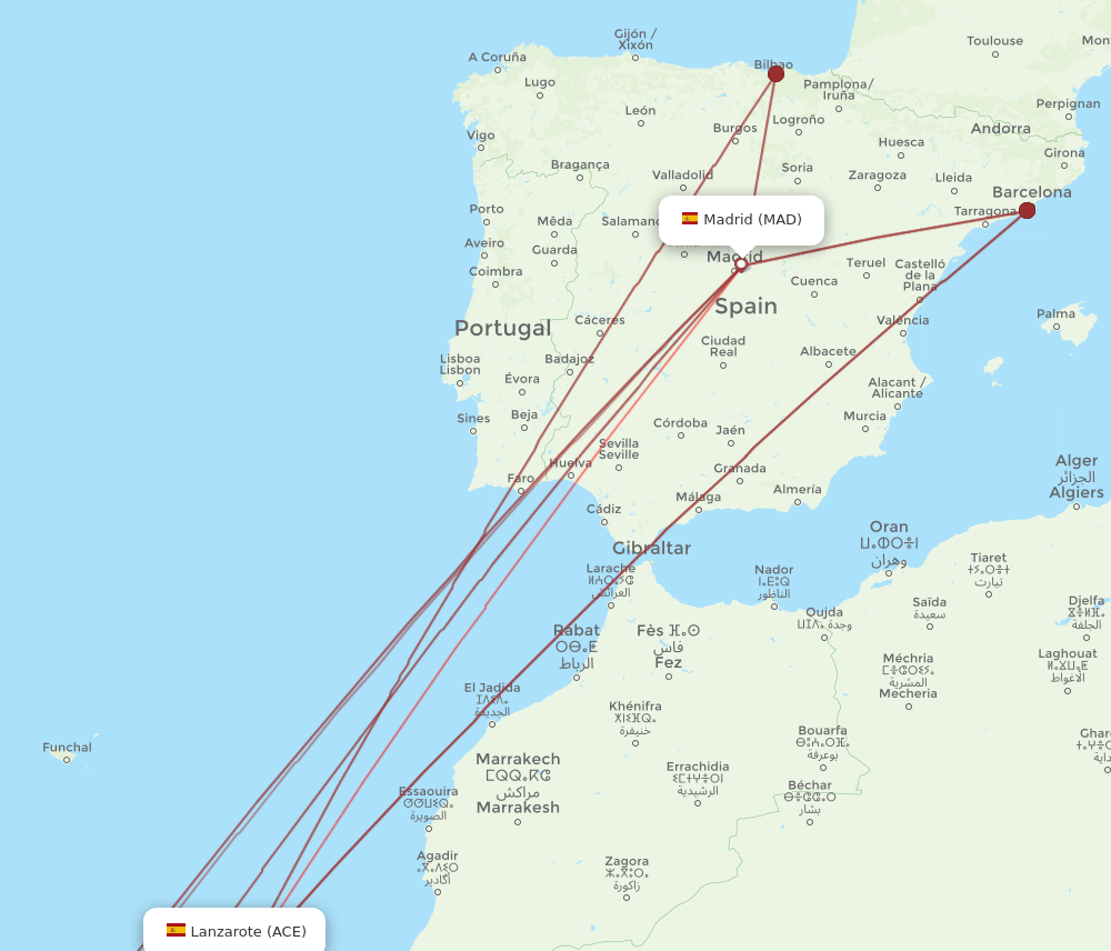 MAD to ACE flights and routes map